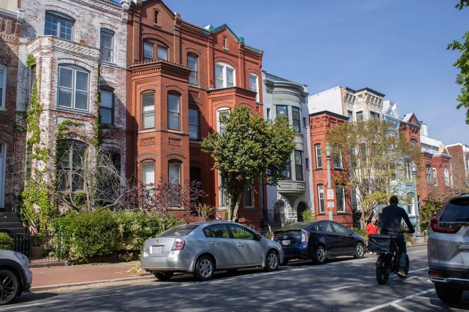 A street of brick rowhouses
